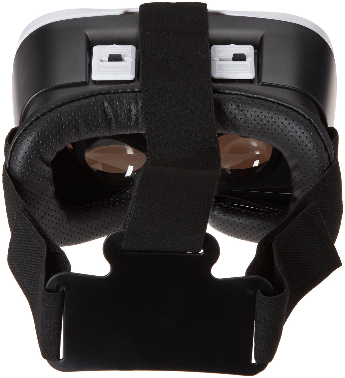 Inside of the VR headset showing two lenses and padded face cushion