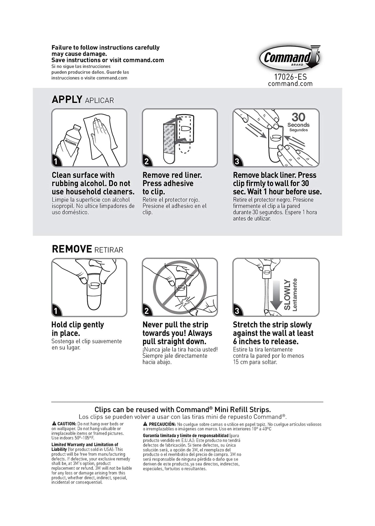 Instruction sheet with steps to apply and remove the adhesive clips