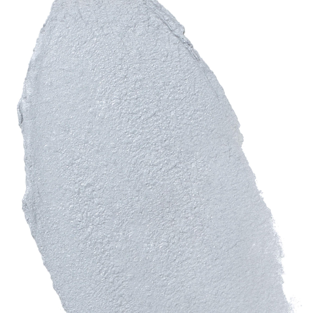 Close-up swatch of pale grey shimmering clay mask