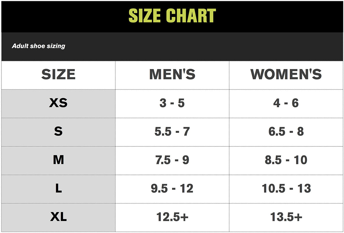 Size chart: medium fits men's 7.5 to 9 and women's 8.5 to 10