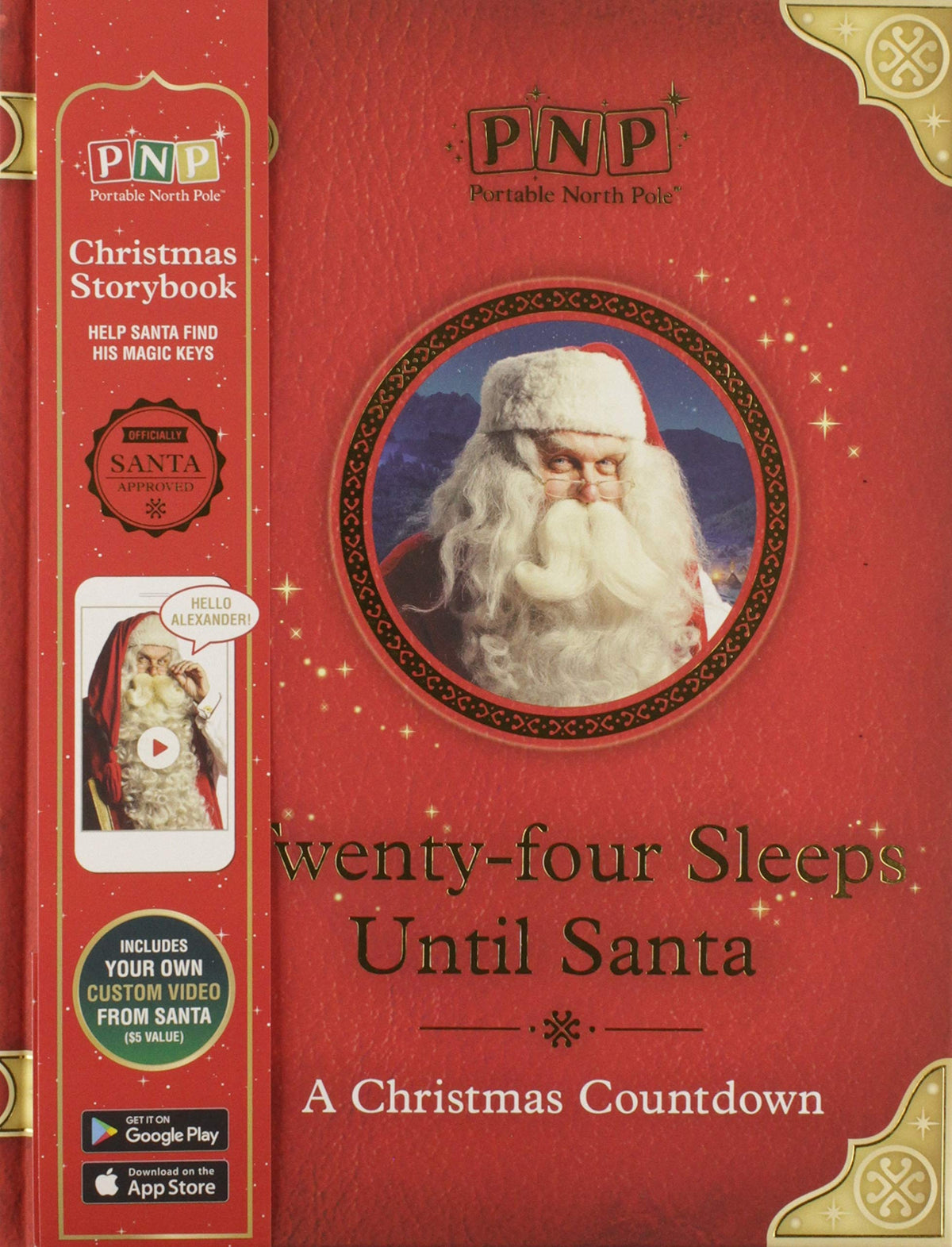 Red Santa countdown storybook with a band advertising a custom video from Santa