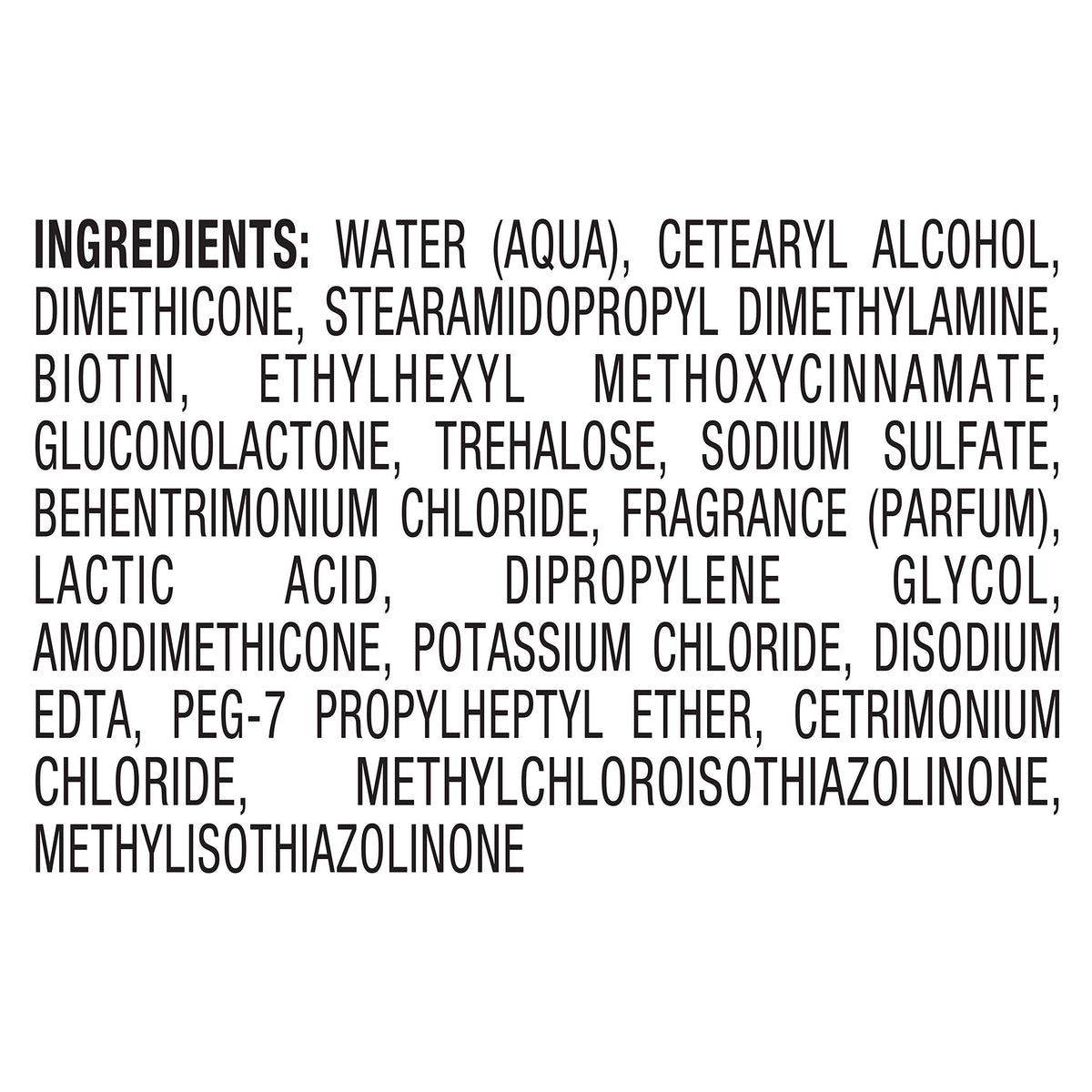 Large-print ingredient list for the biotin conditioner