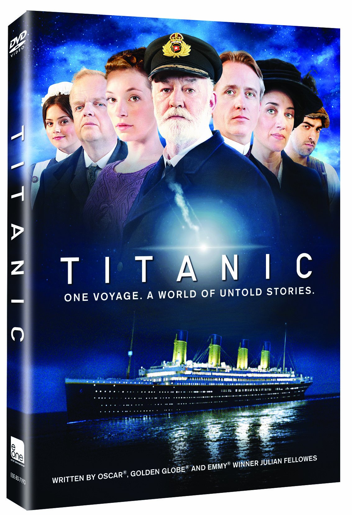 DVD case with a ship's captain and cast above an ocean liner lit up at night