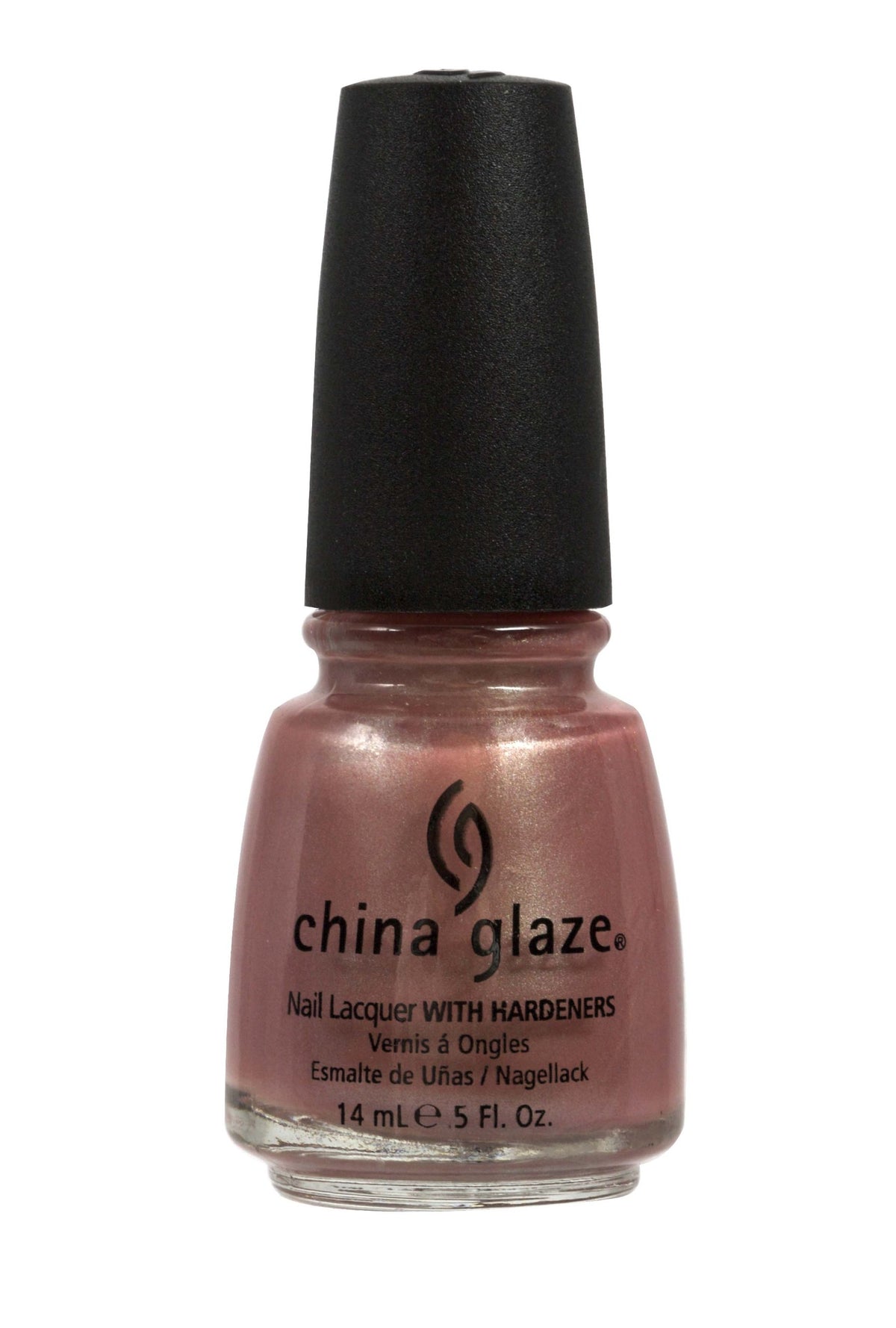Bottle of dusty rose pink nail lacquer with a soft pearl shimmer