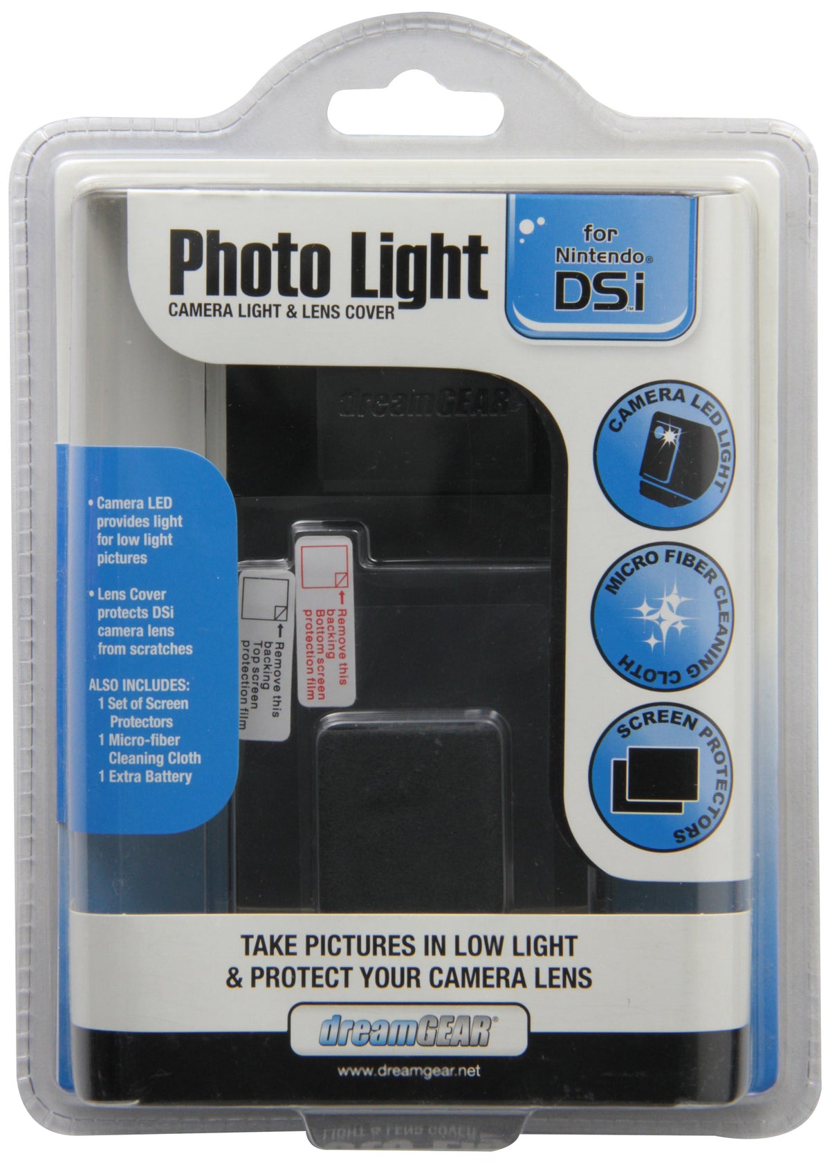 dreamGEAR Photo Light camera light and lens cover for Nintendo DSi in its blister pack