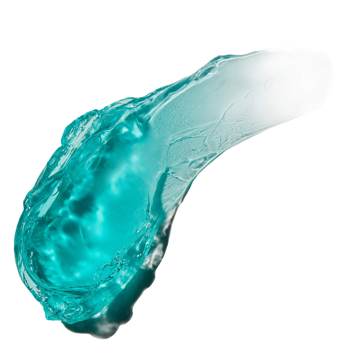 Swipe of clear teal styling gel on a white background