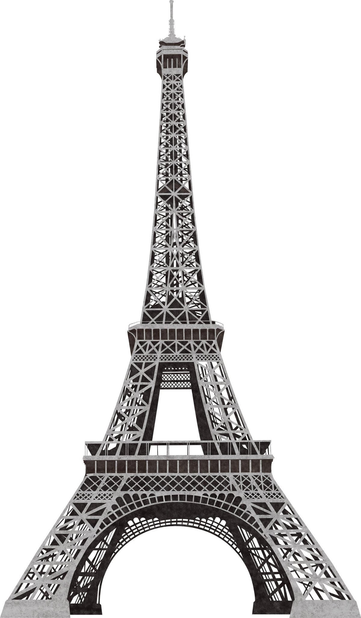 Full Eiffel Tower decal design in black and grey on white