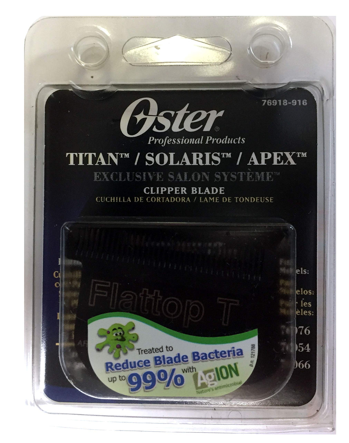 Front of the black flat top T clipper blade in its blister pack