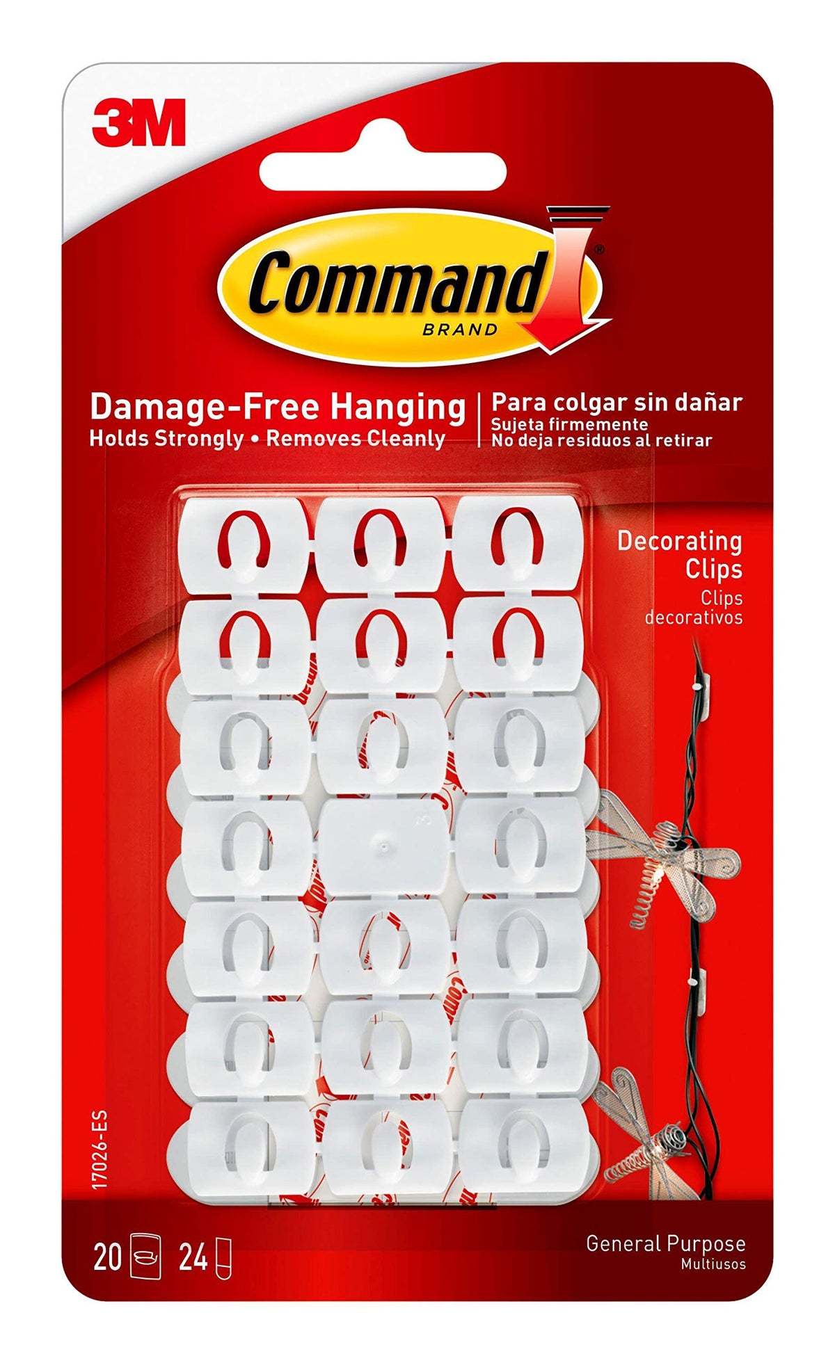 Red retail card of 20 small white adhesive decorating clips and 24 strips