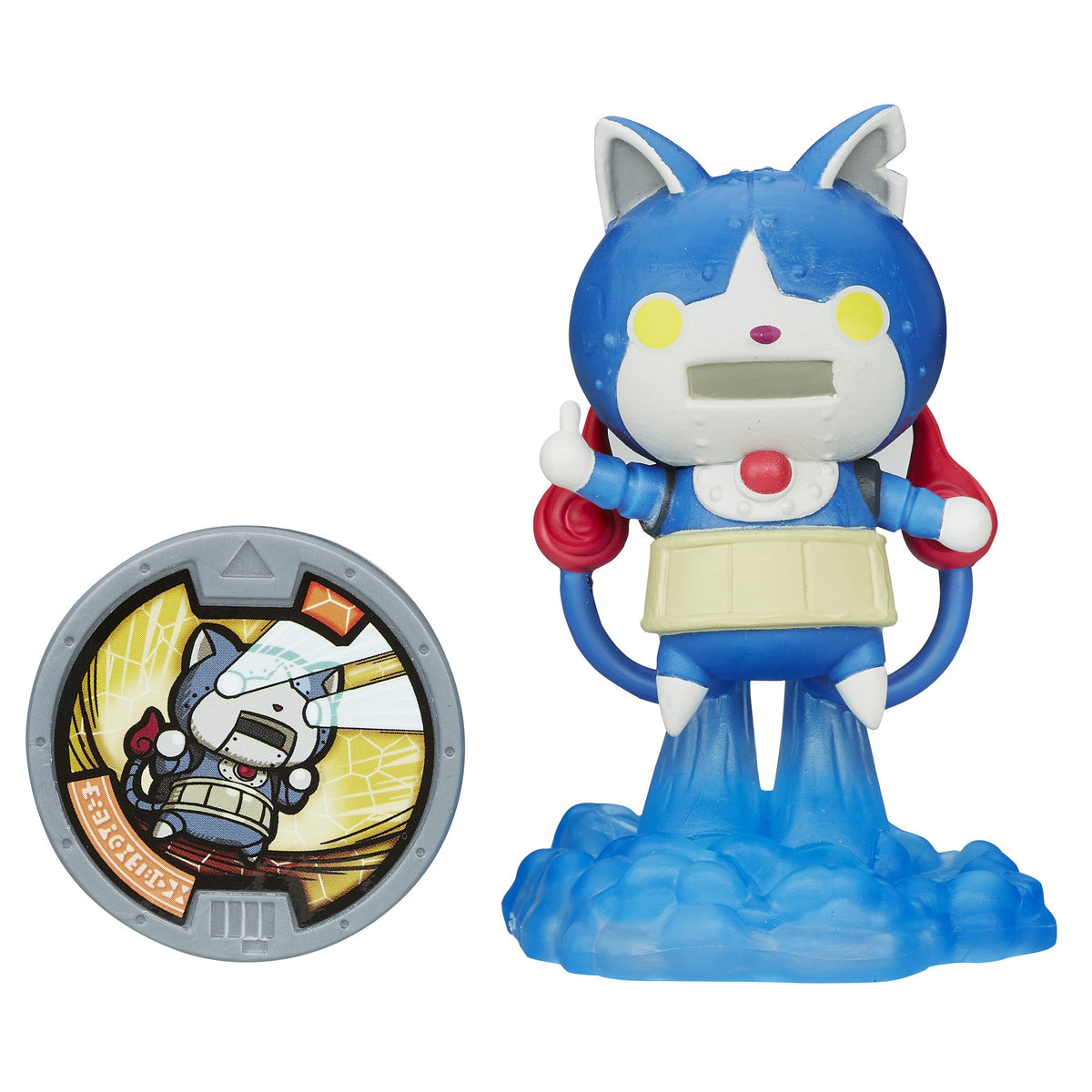 Robonyan figure next to its collectible Yo-kai medal