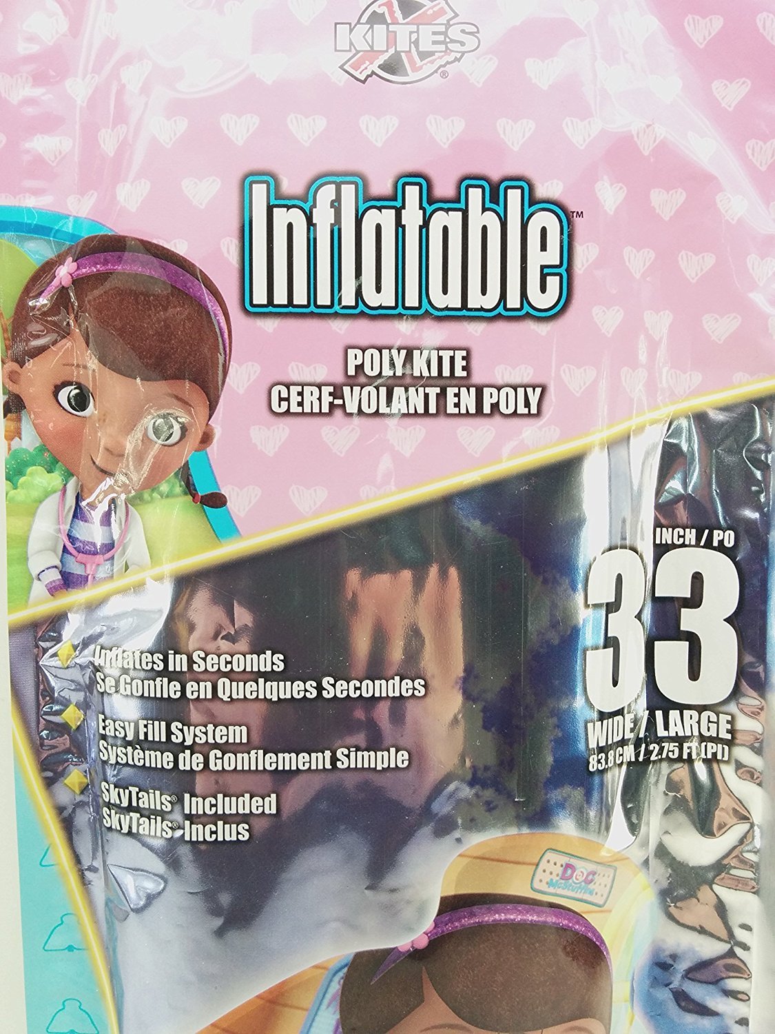 Top of the inflatable poly kite package, 33 inches wide, SkyTails included