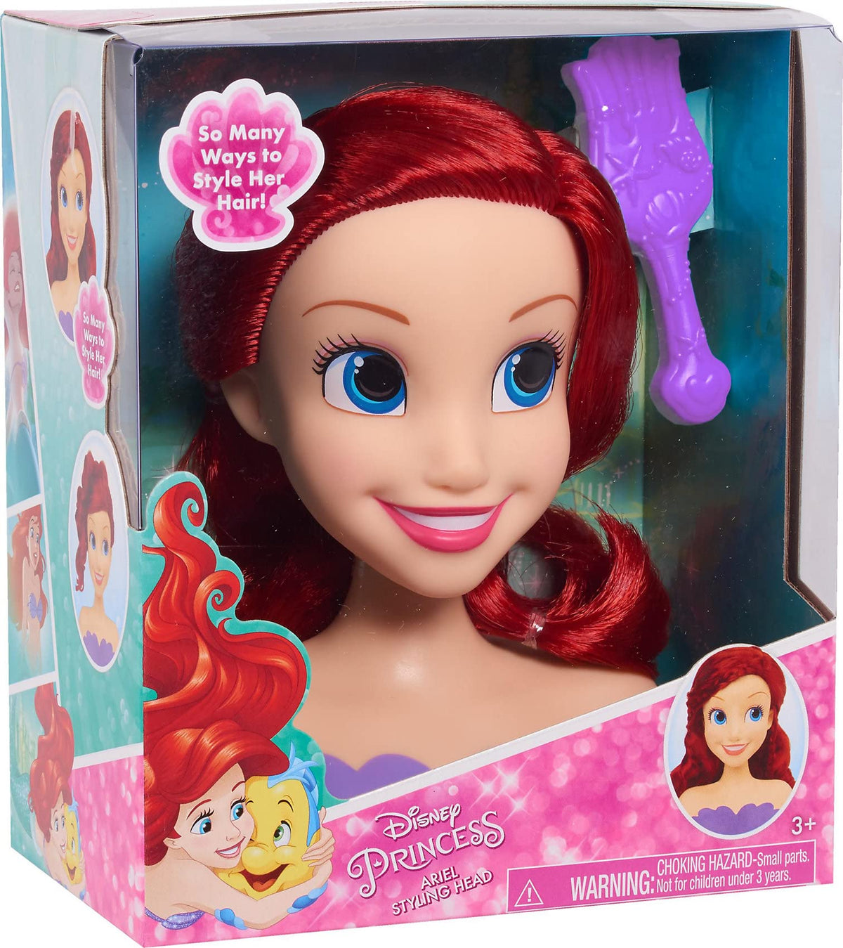 Disney Princess Ariel Styling Head box with the red-haired head and purple brush
