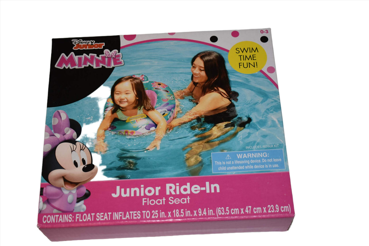 Box of a toddler ride-in pool float showing a girl in the float with an adult