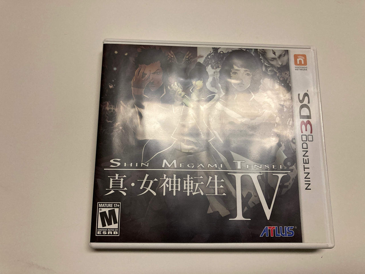 Front cover of the Shin Megami Tensei IV 3DS case, rated M, with light glare