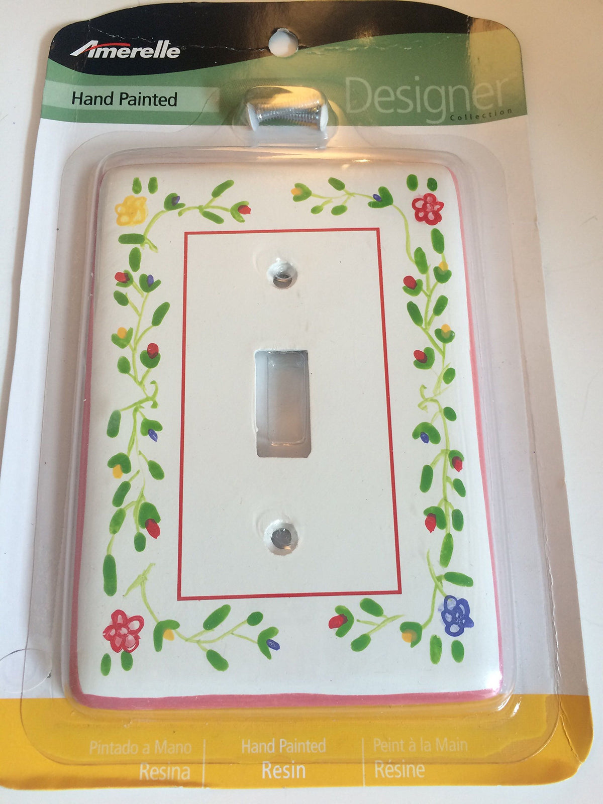 Amerelle hand painted white toggle switch plate with red and yellow flower vines