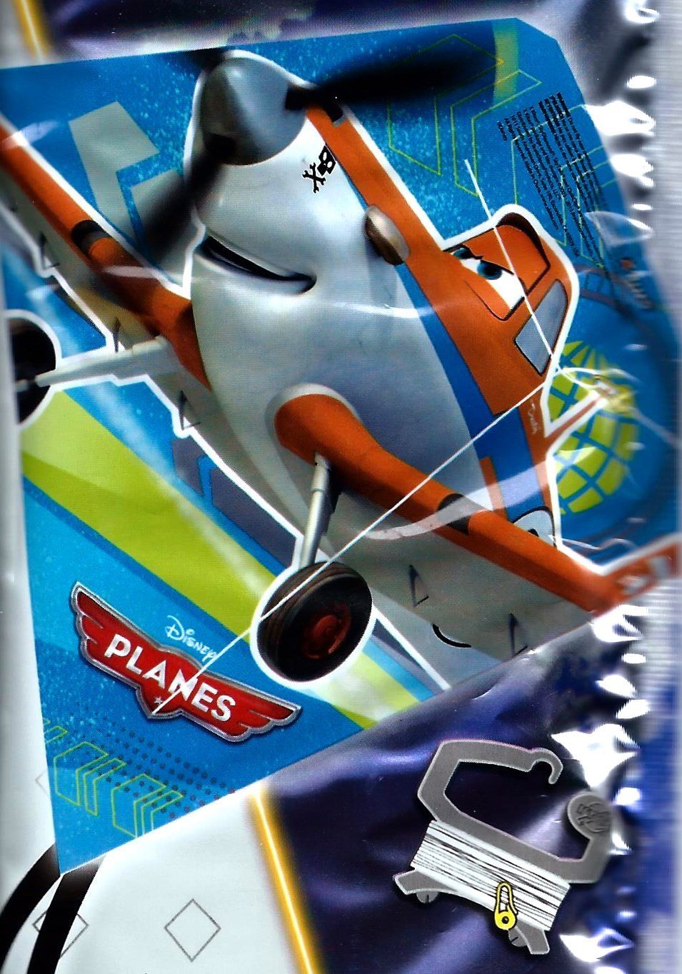 Packaged diamond kite printed with Dusty, the orange and white crop duster plane, with string winder
