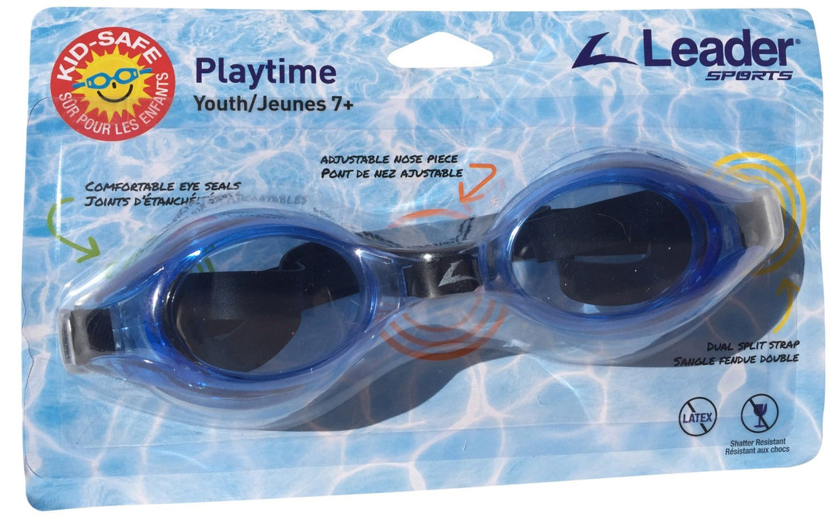 Leader Sports Swim Goggles, Playtime Youth, Ages 7+ (Blue)