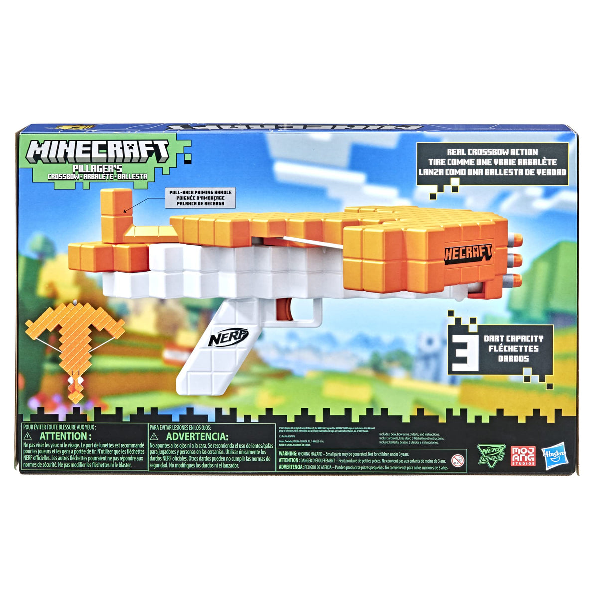 Back of the box with priming handle callout and 3 dart capacity