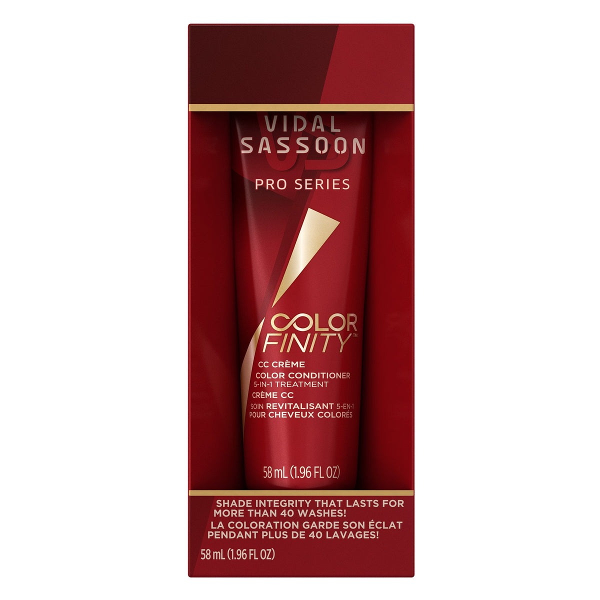 Red boxed tube of CC creme colour conditioner promising shade for 40 washes