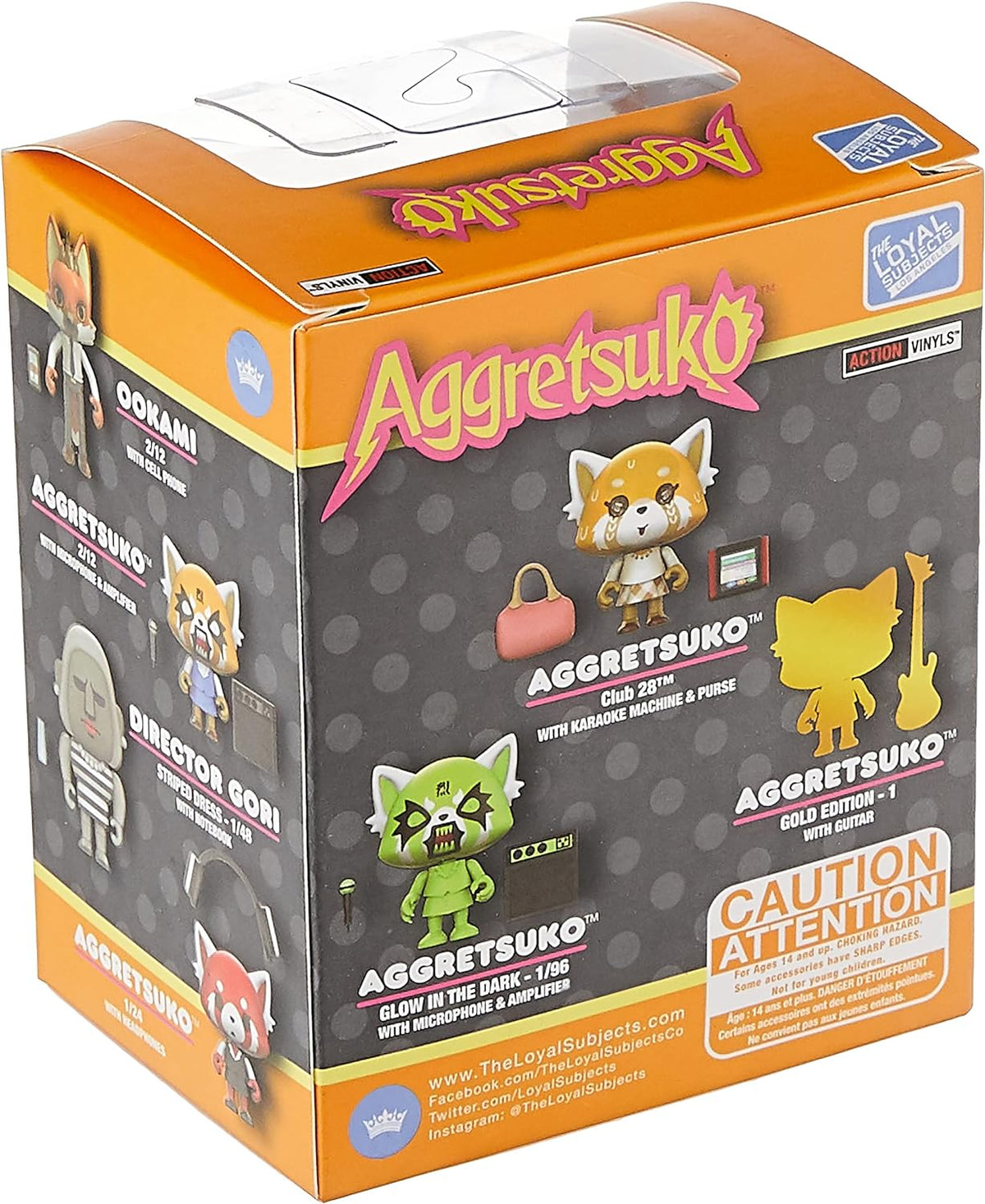 Back of the orange figure box showing the series lineup, including a gold edition