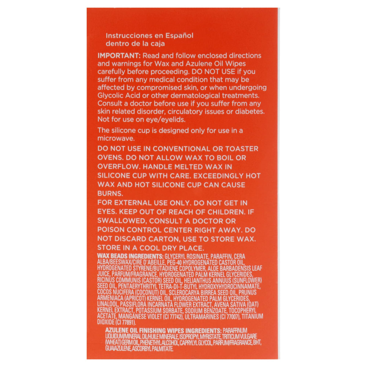 Back panel of the box with warnings, microwave-only cup directions and full ingredient lists