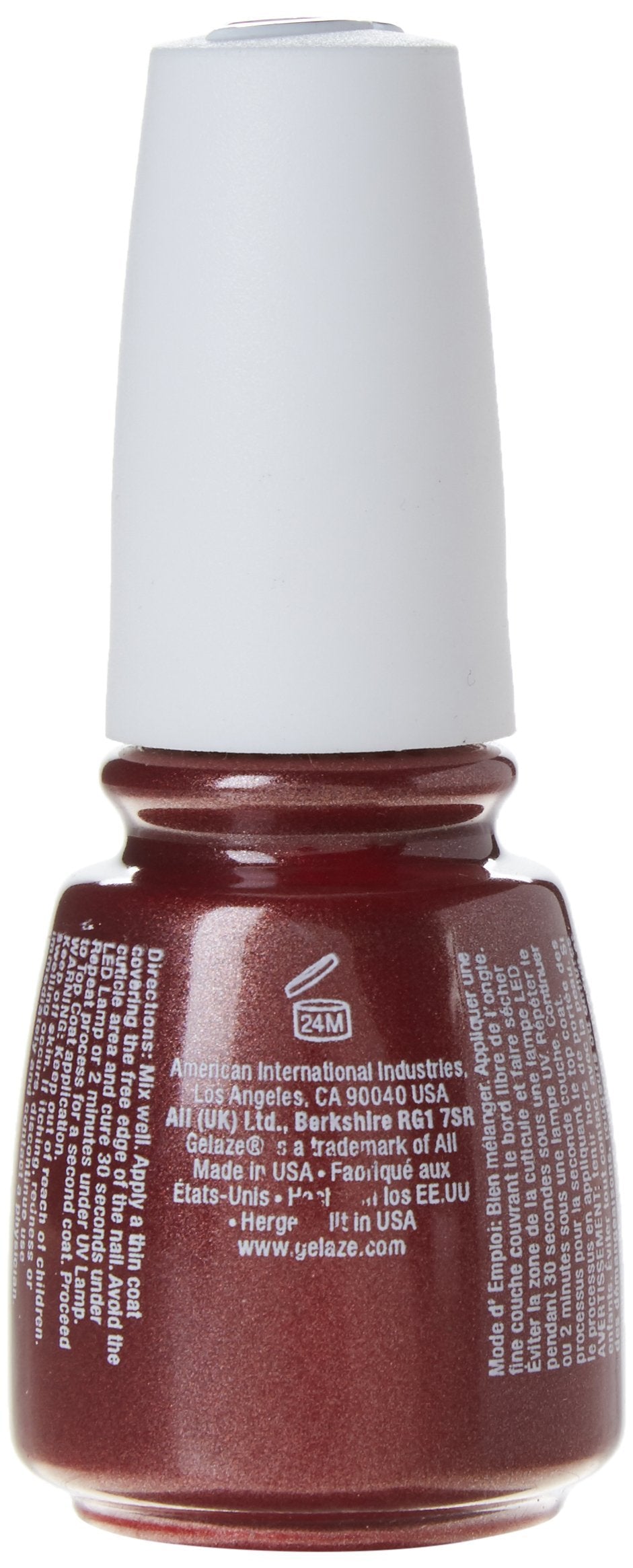 Back of the brick red shimmer gel polish with directions