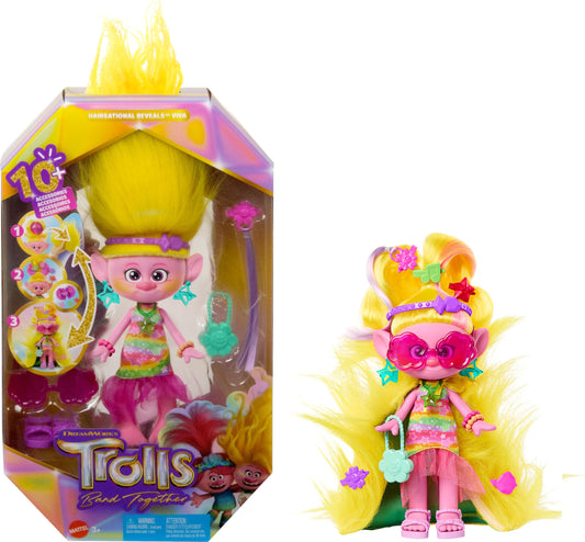 Mattel DreamWorks Trolls Band Together Fashion Doll & 10+ Accessories, Hairsational Reveals Viva with Transforming Hair Piece