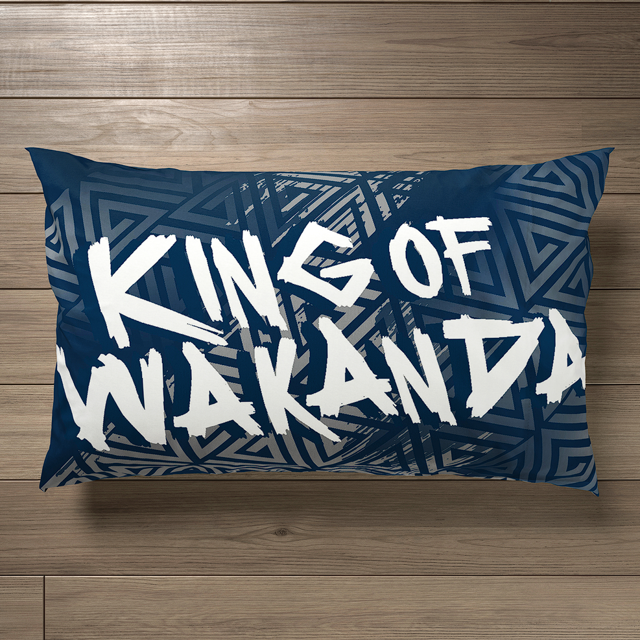 King of Wakanda pillowcase lying on a wooden floor