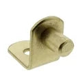 Back view of the brass shelf pin showing the screw hole tab and peg