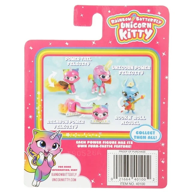 Back of the figure card showing four collectible unicorn kitty power figures