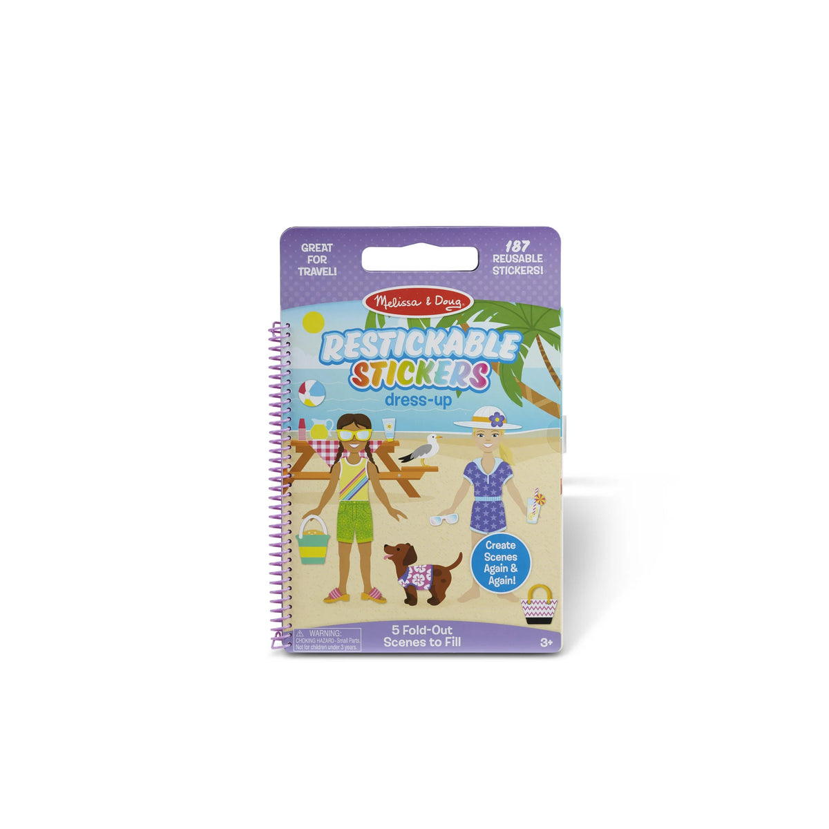 Melissa and Doug Restickable Stickers dress-up pad with two girls and a dog at the beach