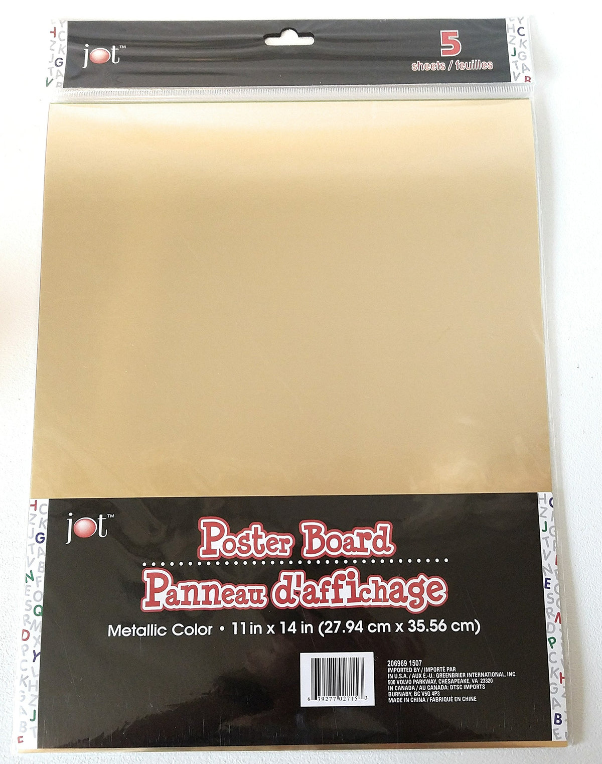 Packaged gold metallic poster board sheet with a white header card