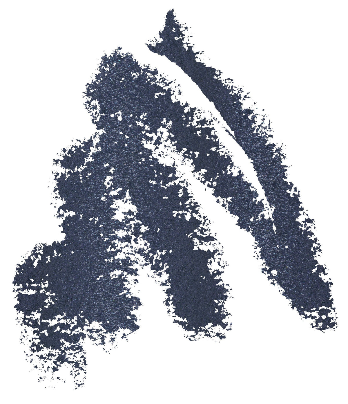 Swatch of shimmery navy blue eye shadow on a white background