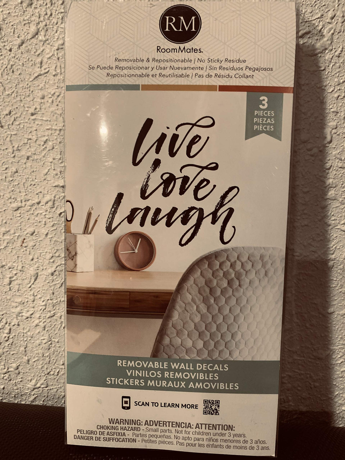 RoomMates Live Love Laugh black script removable wall decals, 3 pieces, in package