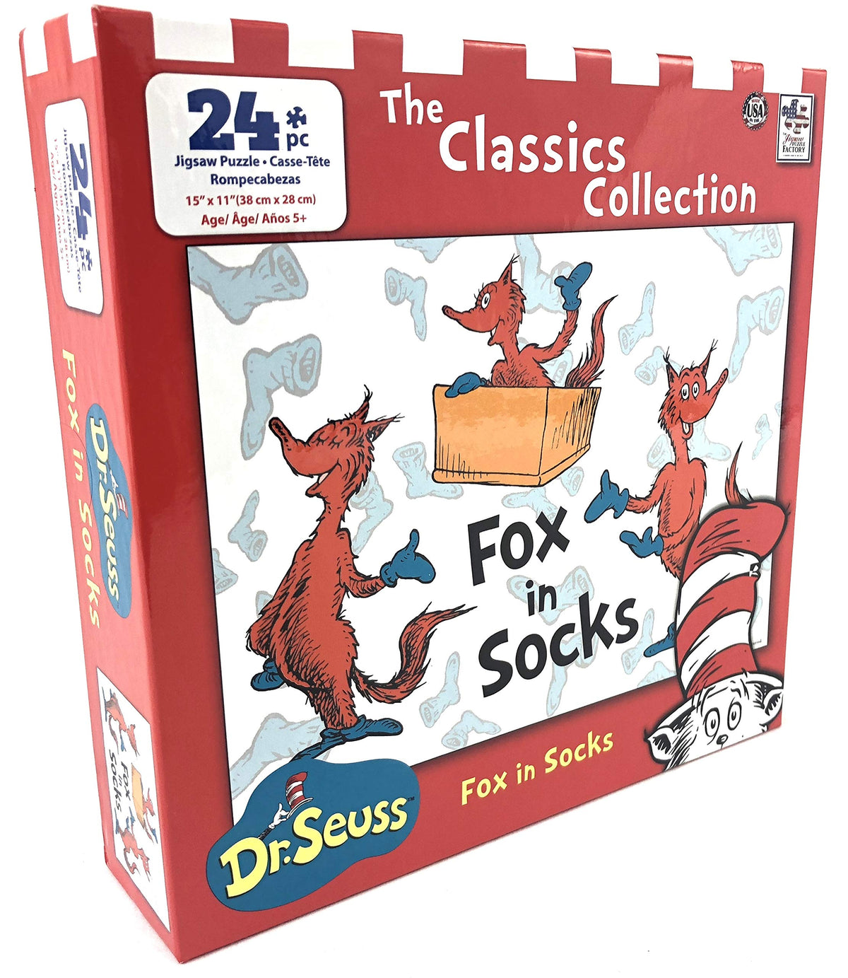 Red Classics Collection 24 piece Fox in Socks jigsaw puzzle box, 15 by 11 inches