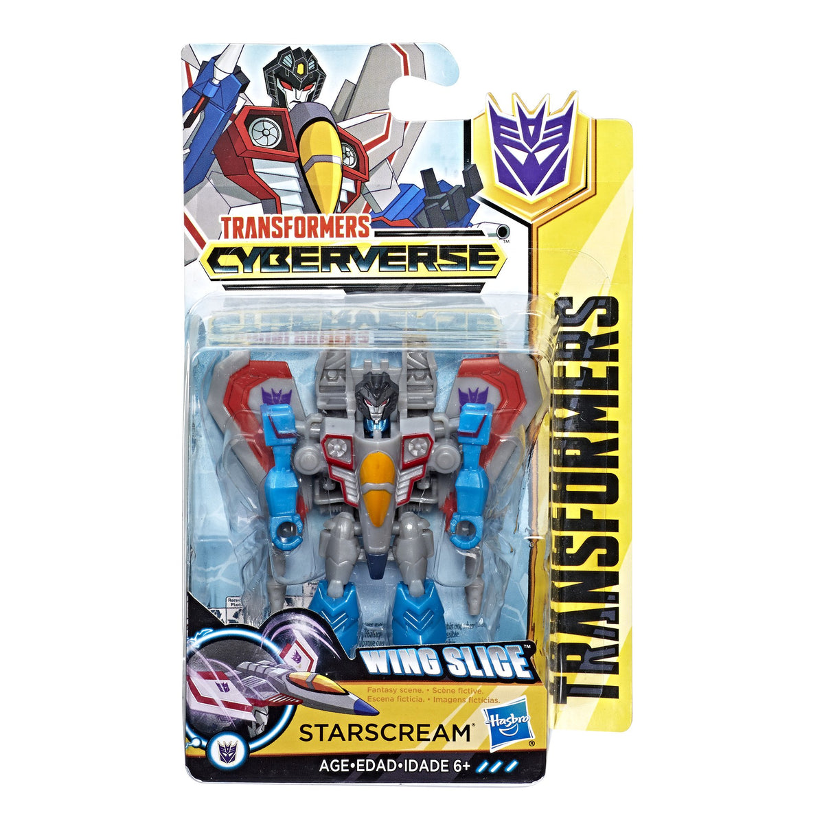 Cyberverse Starscream scout class figure in its yellow and blue blister card