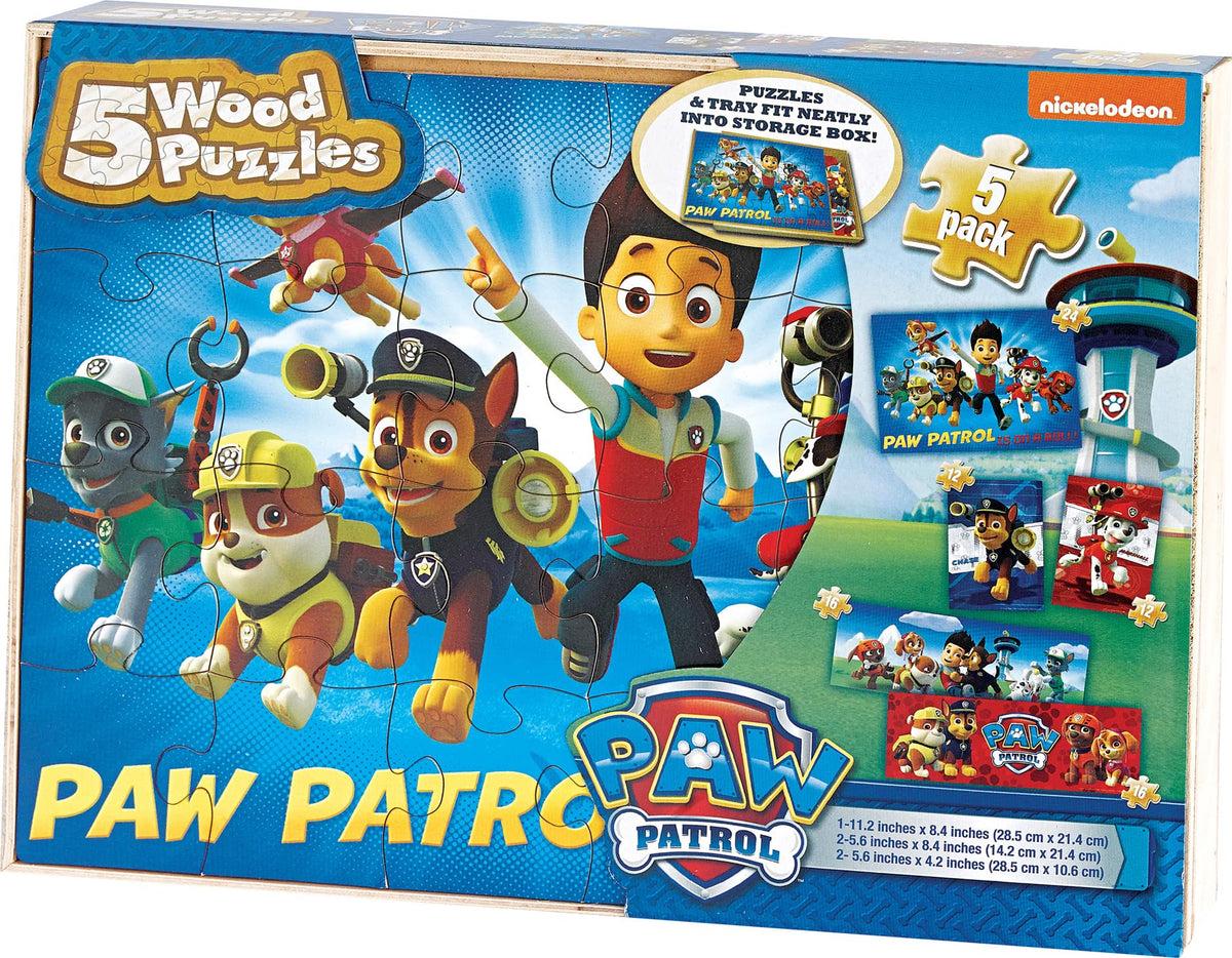 Paw Patrol 5 Wood Jigsaw Puzzles in Wood Storage Box