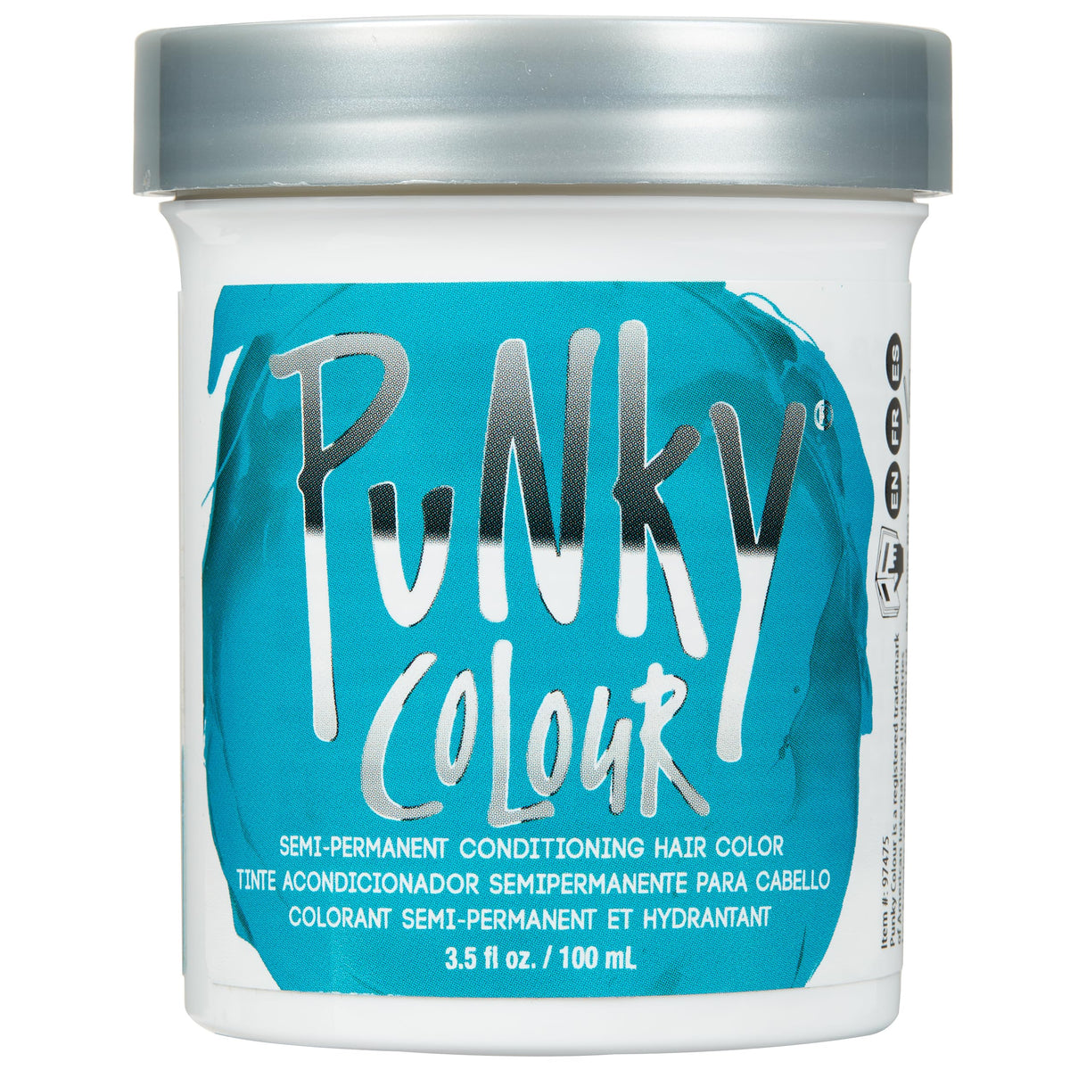 Jar of Punky Colour turquoise semi-permanent conditioning hair color with silver lid, 3.5 fl oz