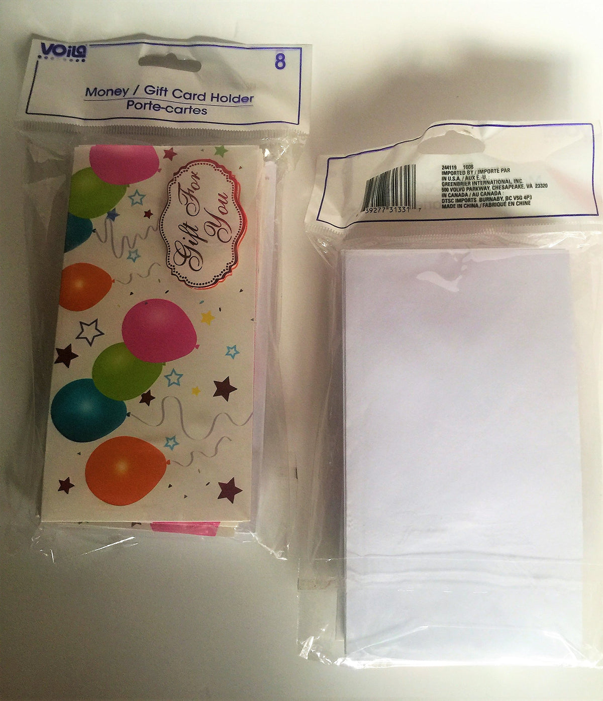 Front and back of the Voila 8-pack balloon gift card holders
