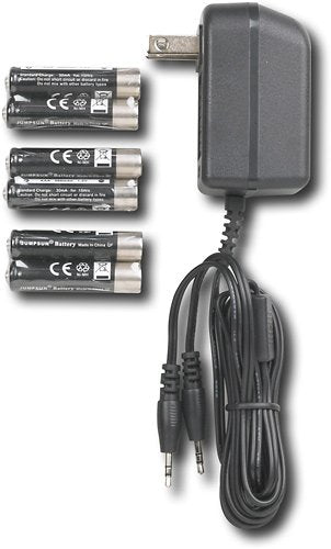 Three pairs of rechargeable AAA batteries and a dual-plug wall charger