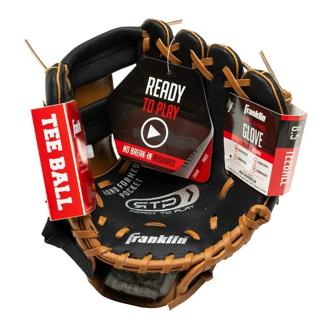 Black and tan glove palm showing the hand formed pocket and tan lacing