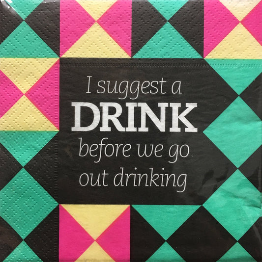 Bonny Bar sets of 12 Cocktail Beverage Paper Napkins - I Suggest a Drink before we go out drinking, 24 ct