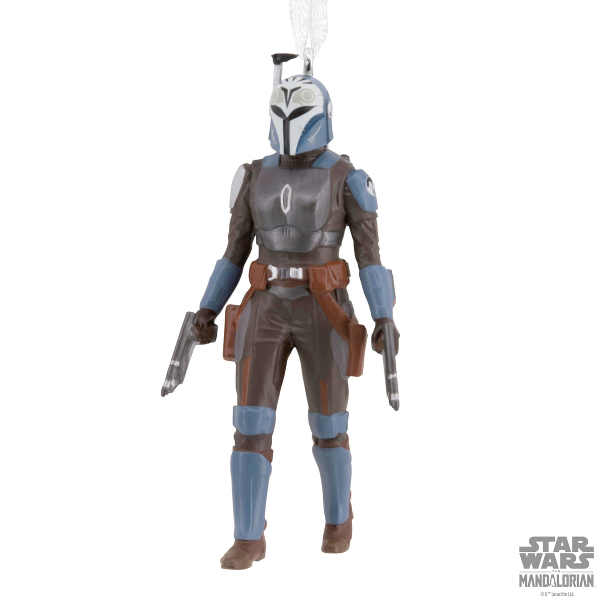 Blue and grey armoured warrior ornament with brown holster belt