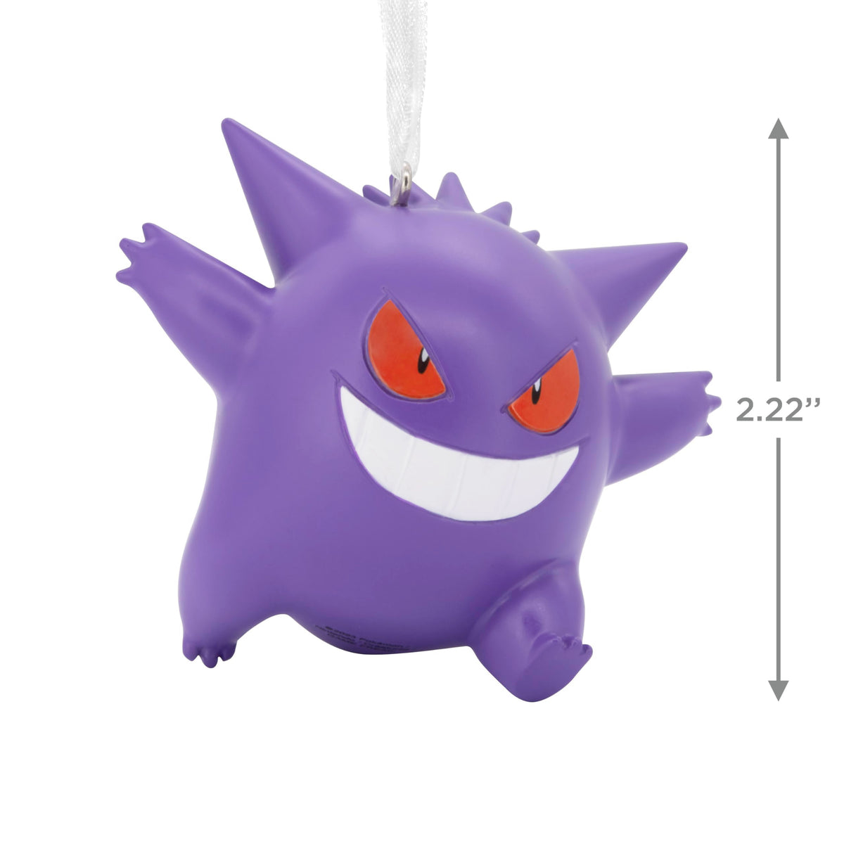Size guide showing the purple ghost ornament at 2.22 inches tall