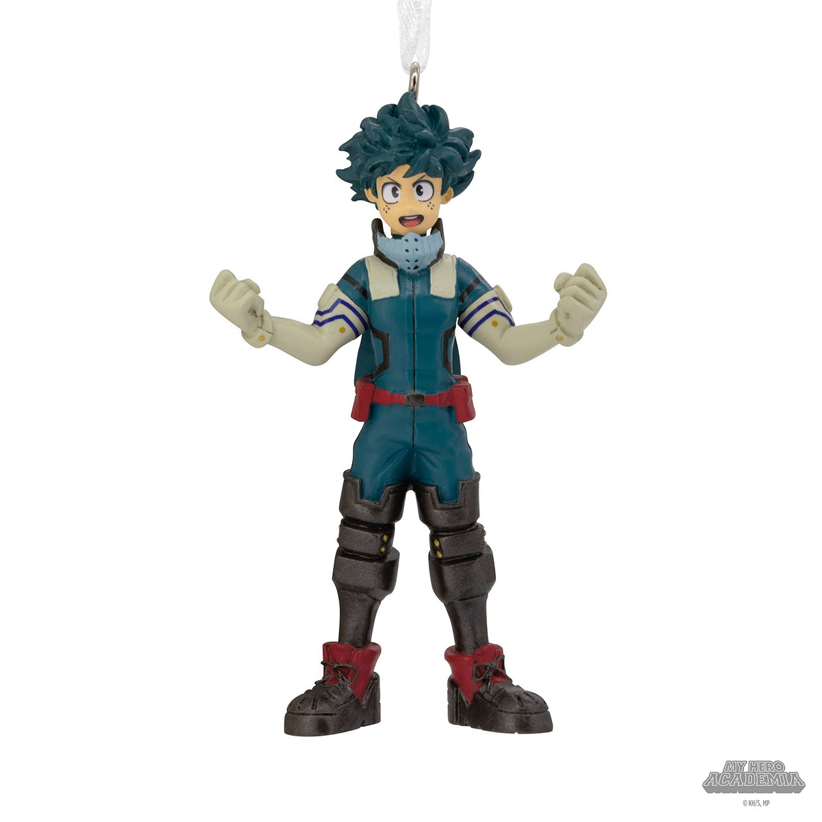 Freckled green-haired hero ornament with grey gloves and red belt