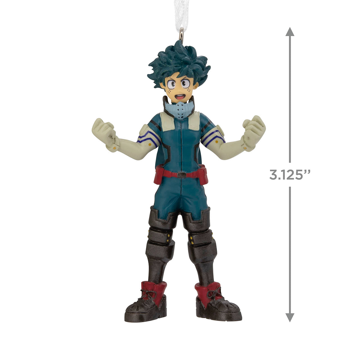 Size guide showing the green-haired hero ornament at 3.125 inches tall