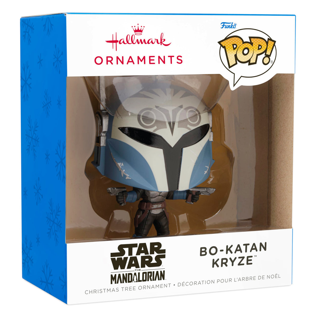 Blue-helmeted vinyl warrior ornament in its blue snowflake window box