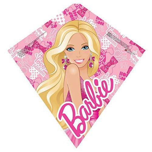 Pink diamond kite with a smiling blonde doll and pink script lettering