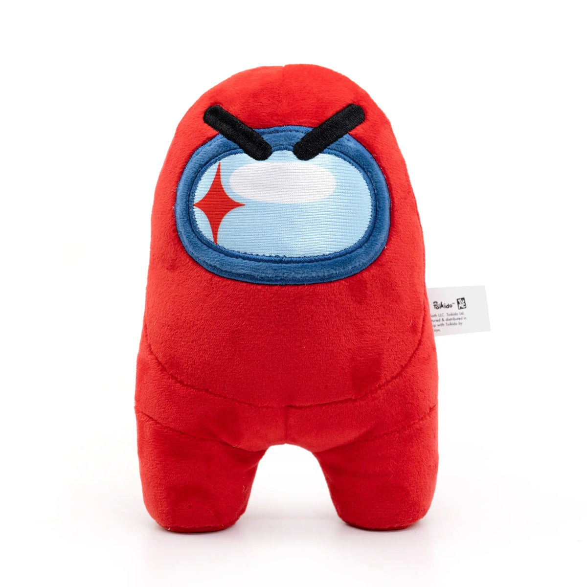 Red crewmate plush with angry eyebrows and a light blue visor