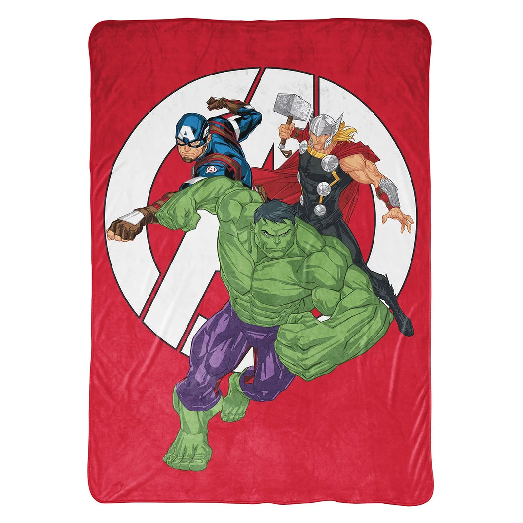 Avengers with Captain America, Hulk, and Thor Kids Blanket, 62 x 90, Microfiber, Red, Marvel